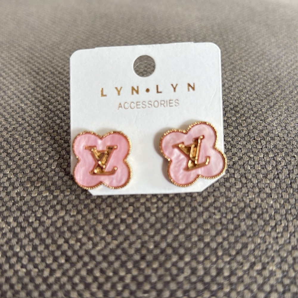 Pink and Gold or Black Square LV logo earrings
